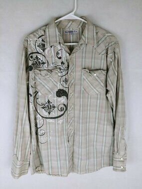 Manchester Esc. Men's Western Embroidered Pearl Snap Shirt Size Large
